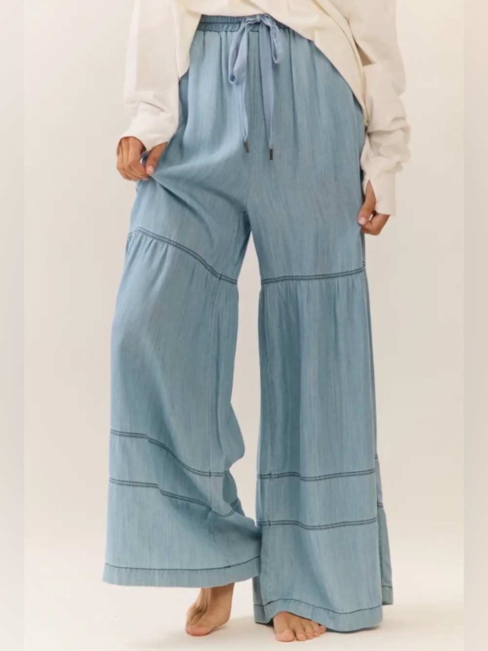 Washed Tiered Tencel Pants